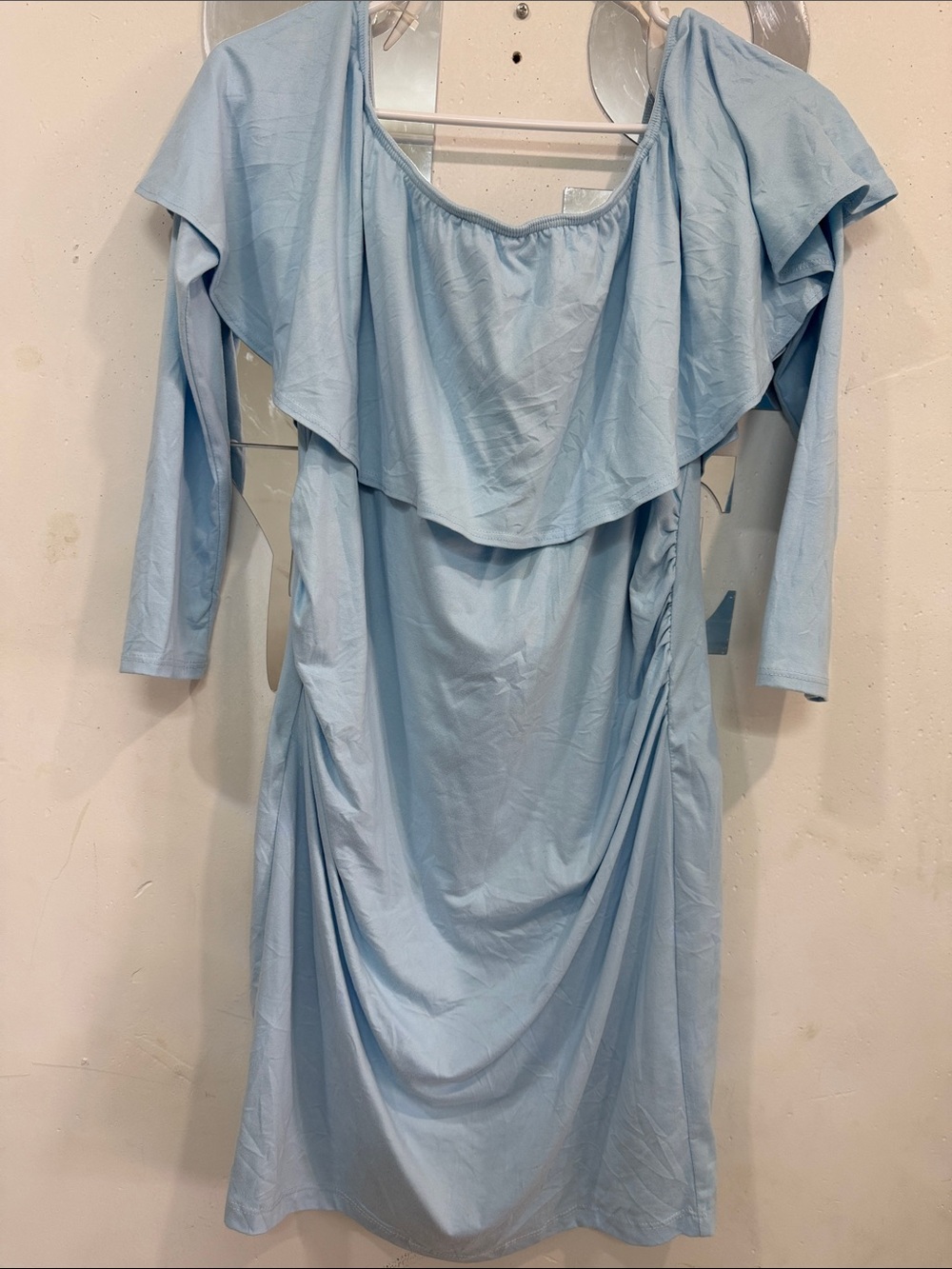 Light Blue Ruffle Off-Shoulder Women’s Dress